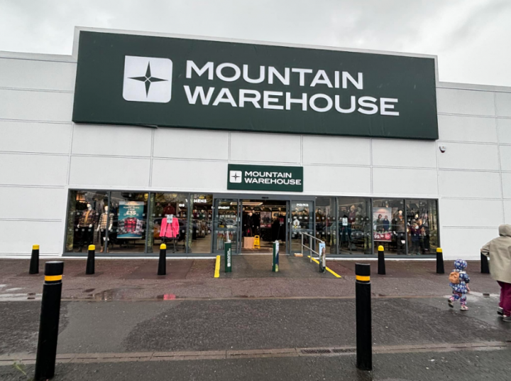 Mountain Warehouse store opening in Eastbourne at the old Wilko shop by the harbor, showcasing outdoor gear and apparel